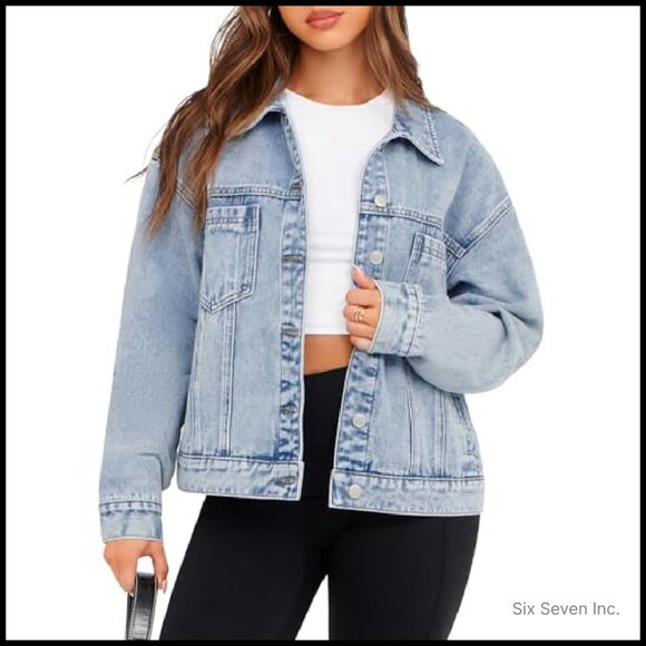 Oversized Denim Jacket Women's Vintage 90s Y2K Chic Button Down Long Sleeve - Picture 2 of 8